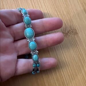 Turquoise Silver Bracelet with double band/strap